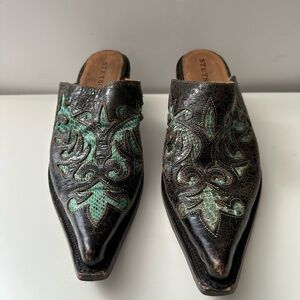 Stetson Brown and Green Western Mules Shoes Women’s 8.5 B